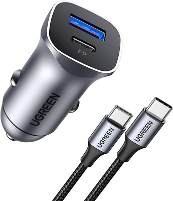 UGREEN USB C Car Charger, PD 30W & QC 30W 2-Port Fast Charging Type C Car Charge