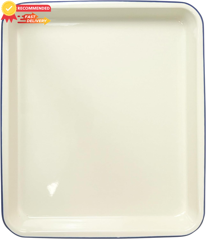 Enamel Baking Tray 30cm - White & Blue Roasting Pan, Oven-to-Table Bakeware Dish