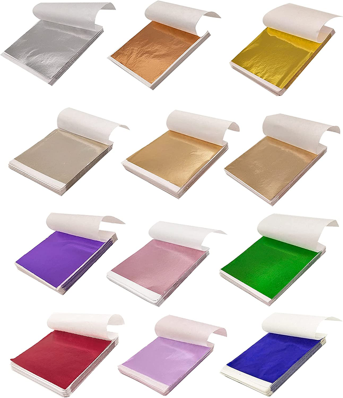 600 Pieces Imitation Gold Foil Sheets,  12 Colors 8X8.5Cm Gold Leaf Paper for De