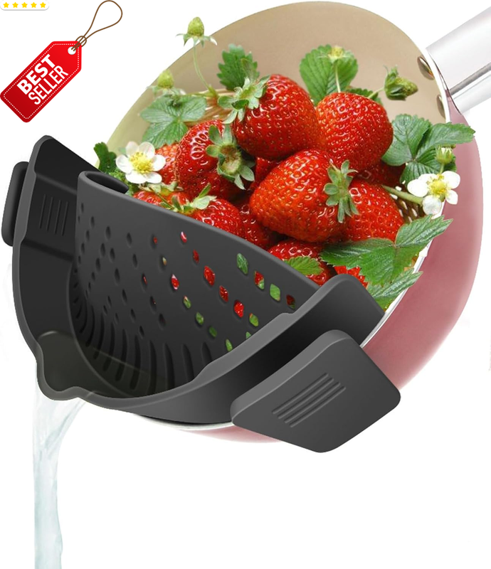 Clip On Silicone Pot Strainer Pasta Colander Black - US