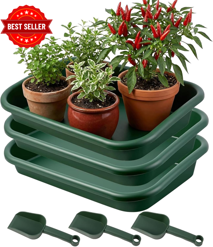 3 Set Garden Tidy Trays with Shovels, Large Plant Potting Tray
