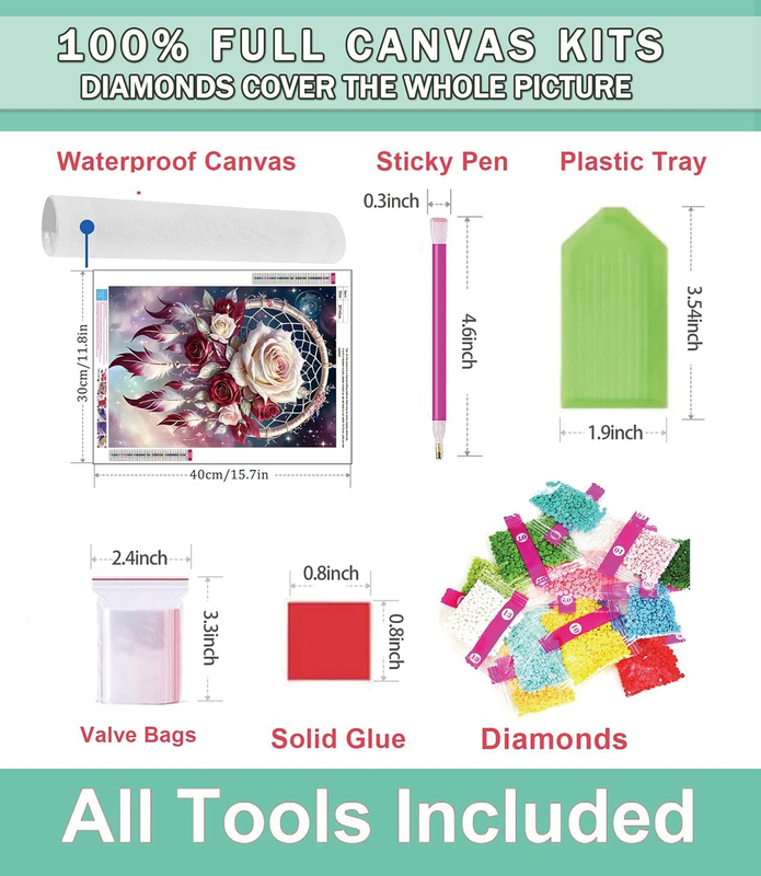 Dream Catcher Diamond Painting Kits for Adults, 5D Dreamcatcher and Rose Flowers