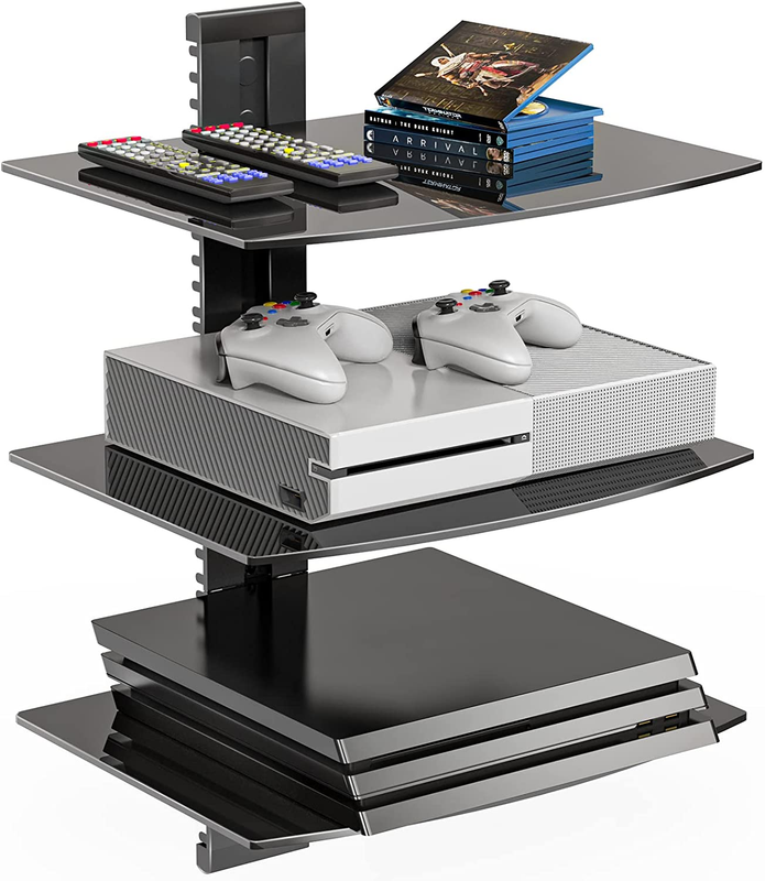 3-Tier Floating Wall Mounted Shelf Strengthened Tempered Gla