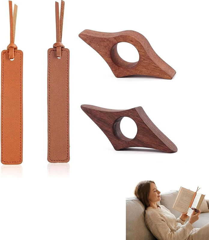 2 Pcs Thumb Book Page Holder & 2 Handmade Leather Beaded Bookmarks, Comfortable