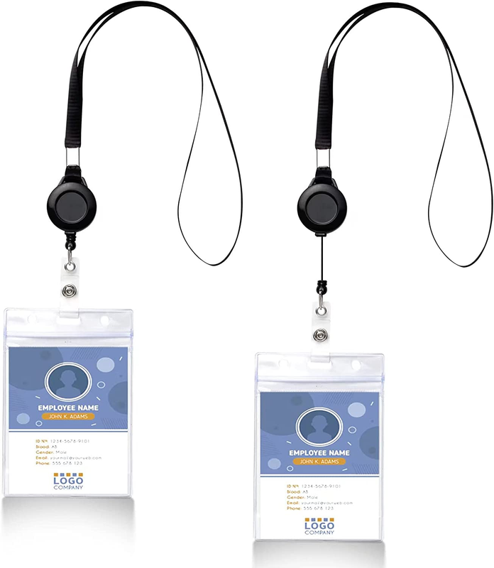 ID Badge Holder with Lanyard - 2 Pack Clear ID Card Holder with Badge Reels Retr