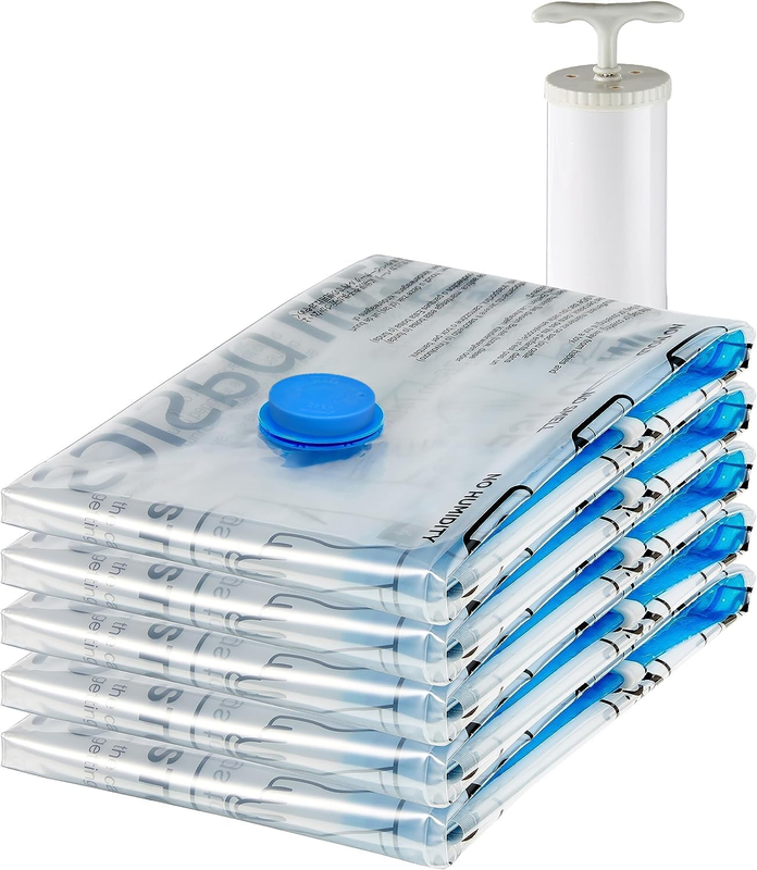 Vacuum Compression Zipper Storage Bags with Airtight Valve and Hand Pump, Large,