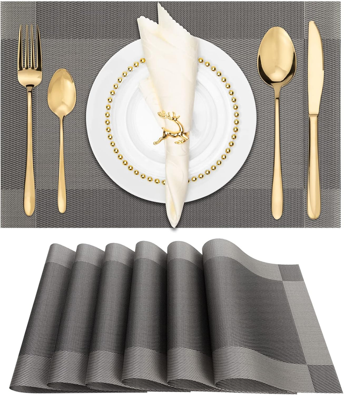 Dining Placemats Set of 6, Washable Heat & Stain Resistant Woven Vinyl Table Mat