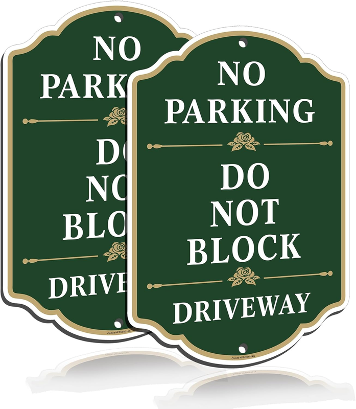 No Parking Do Not Block Driveway Sign, 2 Pack 10”x14” Metal Aluminum, Green