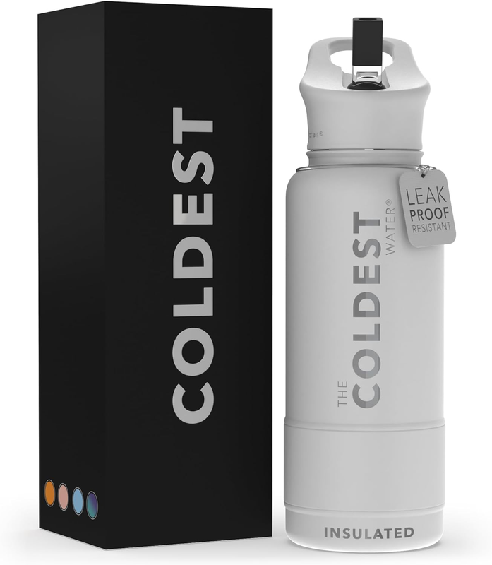 Coldest Sports Water Bottle with Straw Lid Vacuum Insulated Stainless Steel Meta