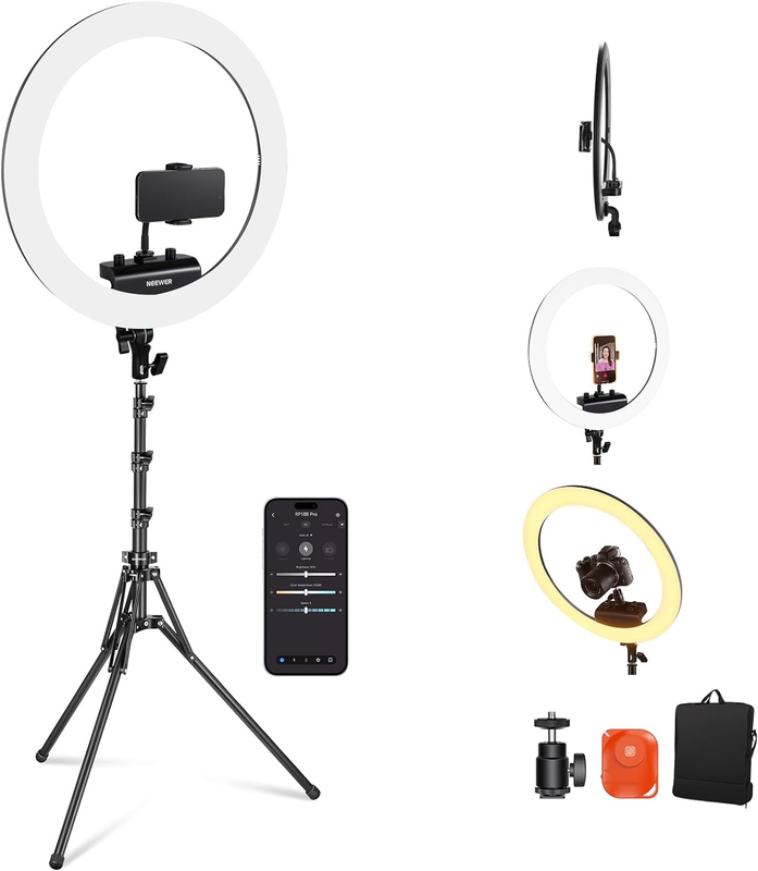 Professional 18 Inch Ring Light with Tripod Stand Phone Holder Compatible with i