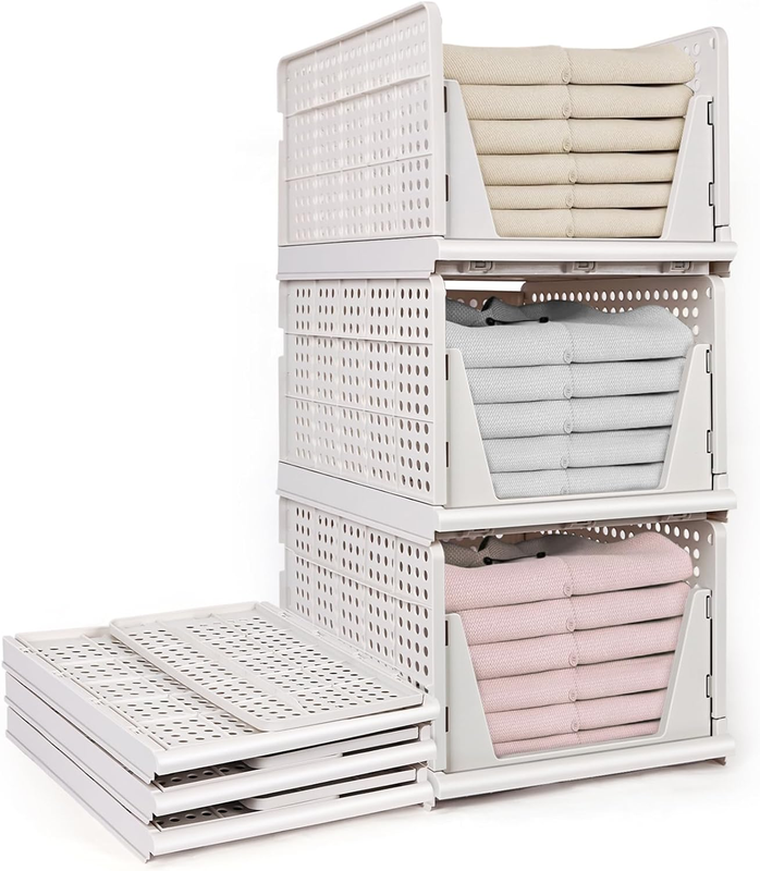 X-Large Stackable Plastic Storage Basket Foldable Closet Organizers Clothes Draw