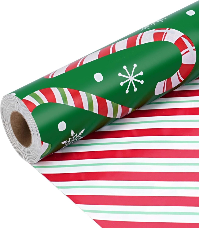 Reversible Christmas Wrapping Paper, Candy Cane Stripes 43Cm X 10M