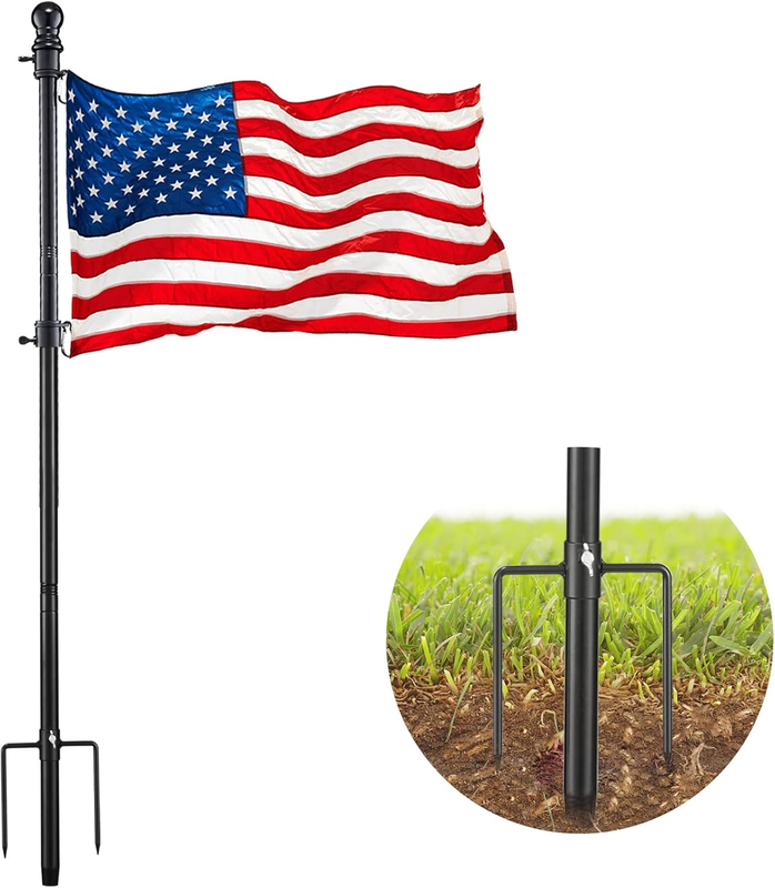 Flag Pole Kit for outside House in Ground - 8FT Black Metal Outdoor House Yard G