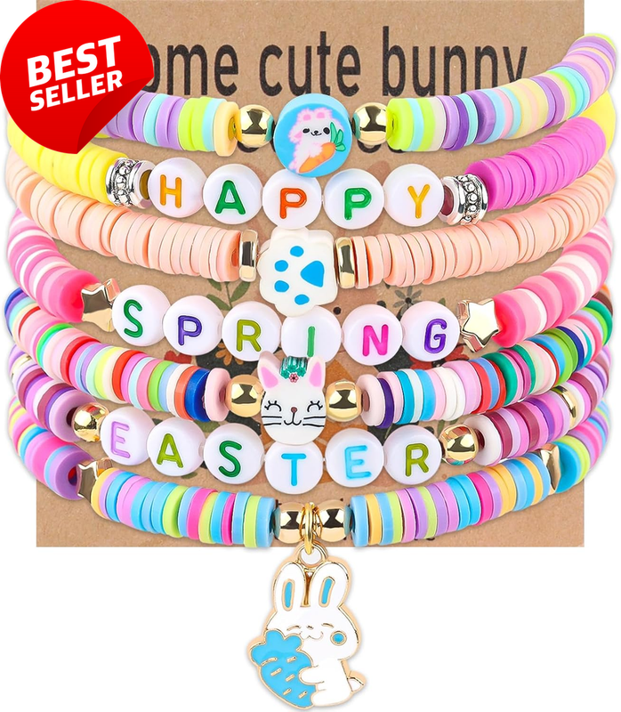 7Pcs Easter Bunny Basket Gifts Bracelet, Easter Gifts for Girls Women Stackable