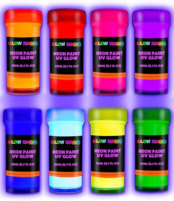  Juego De Pintura Uv Glow Magic Fabric - Juego De 8  Luz Negra Textil Neon