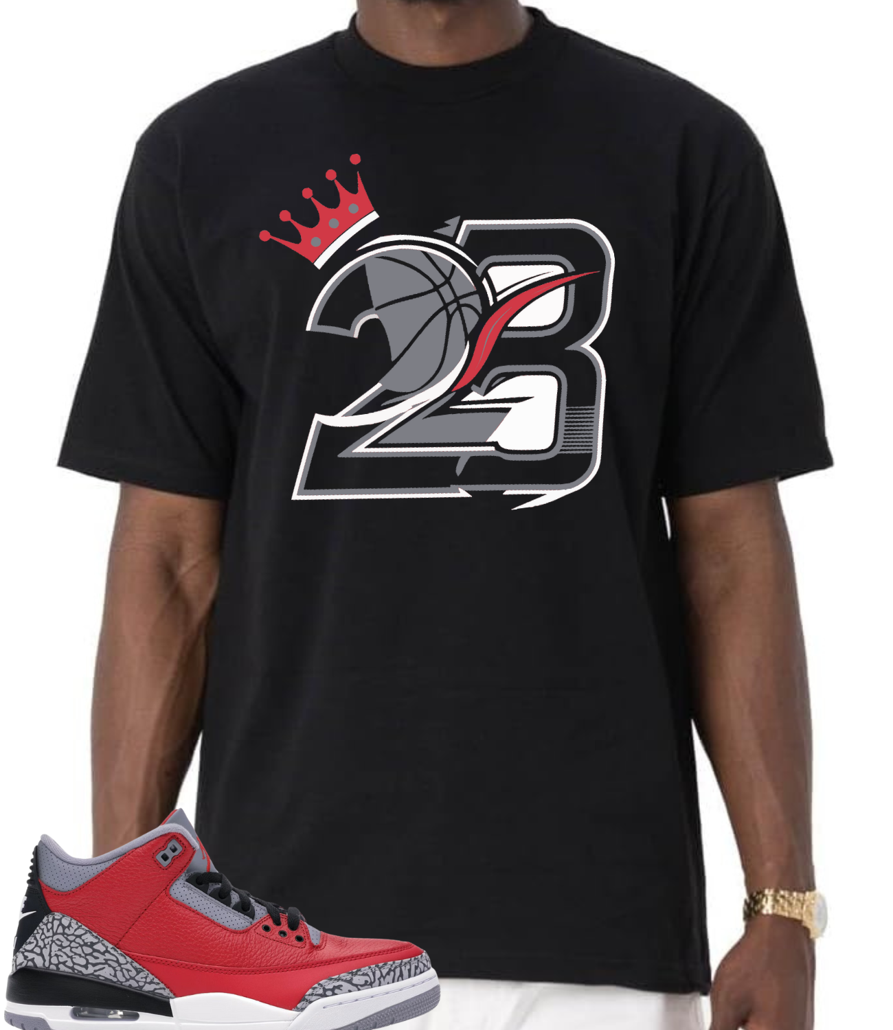 ФУТБОЛКА В ТОН AIR JORDAN RETRO 3 RED CEMENT 23 CROWN ТЯЖЕЛАЯ ФУТБОЛКА