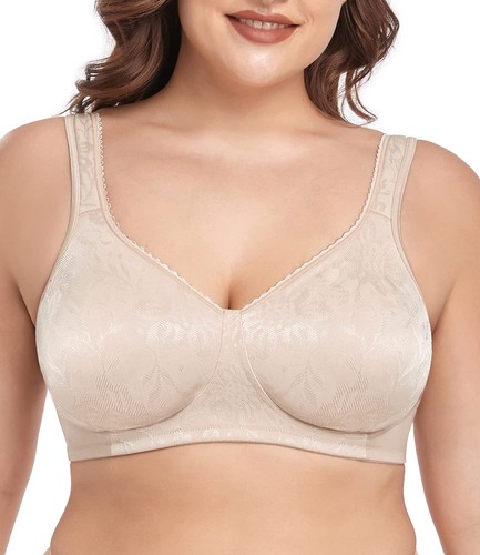 wirarpa Women's Beige Bras Ultra Soft Wire Free Comfortable Bra Full 40DDD