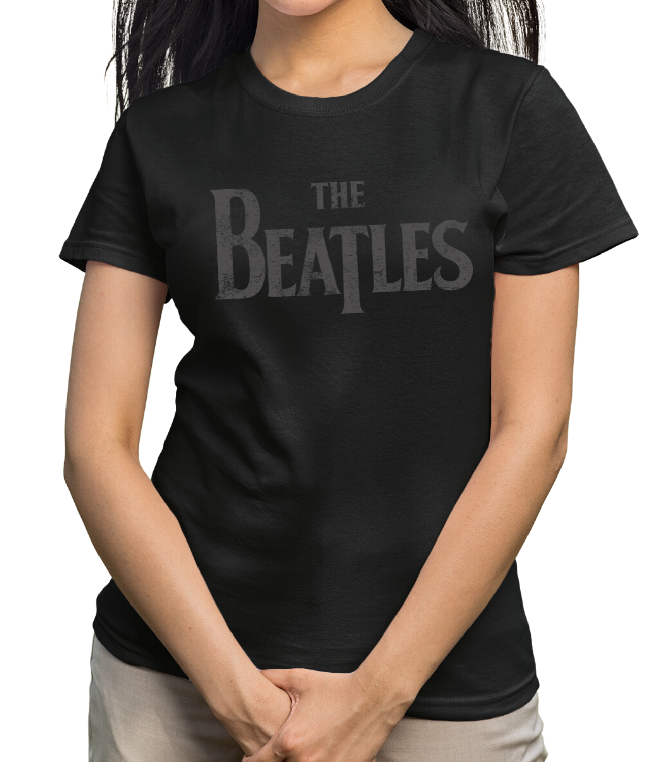 ЖЕНСКАЯ ФУТБОЛКА С ЛОГОТИПОМ THE BEATLES MENS DISTRESS ЧЕРНОГО ЦВЕТА