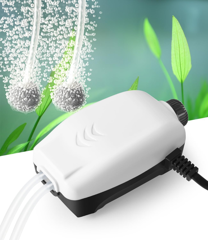 Aquarium Air Pump Dual Outlet Adjustable Quiet Fish Tank Aerator Oxygen Bubbler