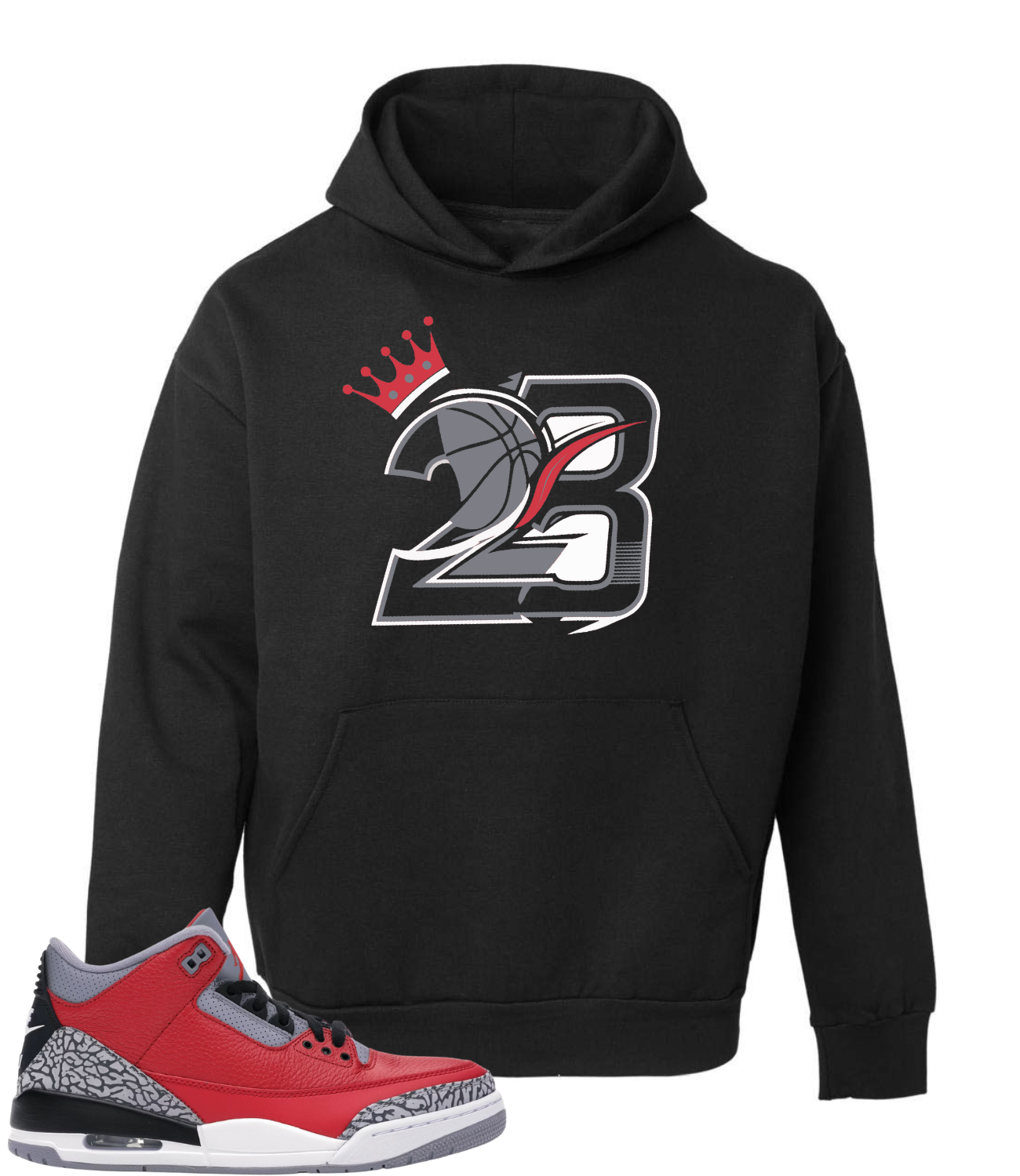 ТОЛСТОВКА С КАПЮШОНОМ В ТОН AIR JORDAN RETRO 3 RED CEMENT 23 CROWN HEAVY WEIGHT HOODIE