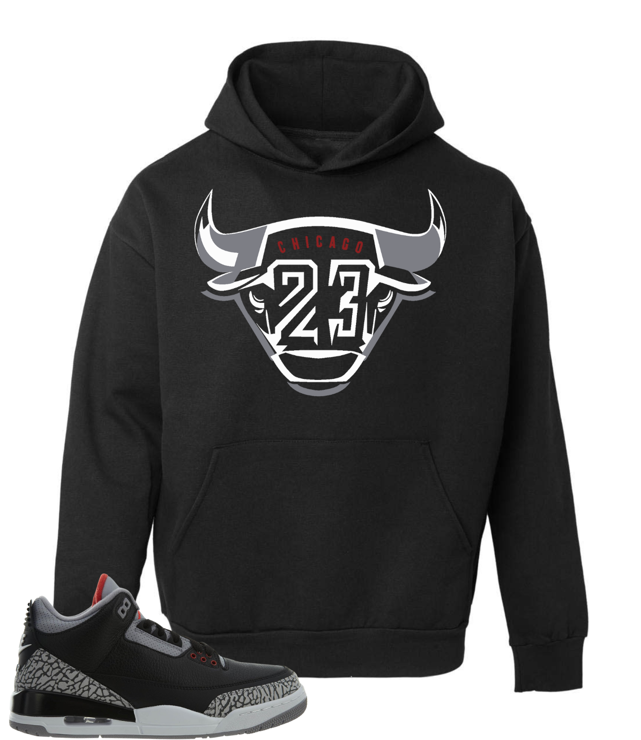 ТОЛСТОВКА С КАПЮШОНОМ В ТОН AIR JORDAN RETRO 3 BLACK CEMENT CHICAGO HEAVY WEIGHT HOODIE