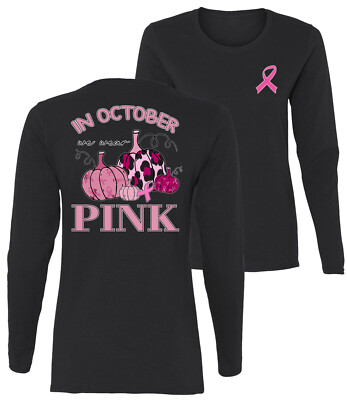 In October We Wear Pink Pumpkin Cheetah Print Women Graphic Long Sleeve TShirt