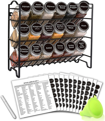 Spice Rack Organizer with 18 Empty Square Spice Jars, 396 Spice Label