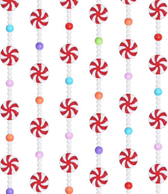 10 Feet Christmas Candy Garland - Red and White Peppermint Beaded Hanging Ornaments for Xmas Tree, Party Supplies, and Holiday Favors