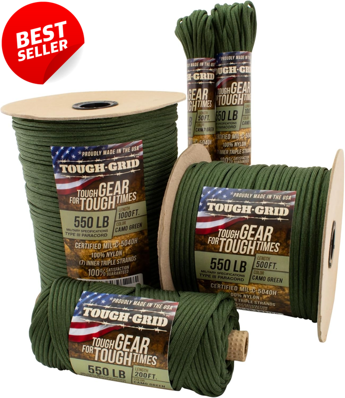 550 Paracord 100FT Type III Mil Spec Nylon Rope Camo Green Survival Cord - US