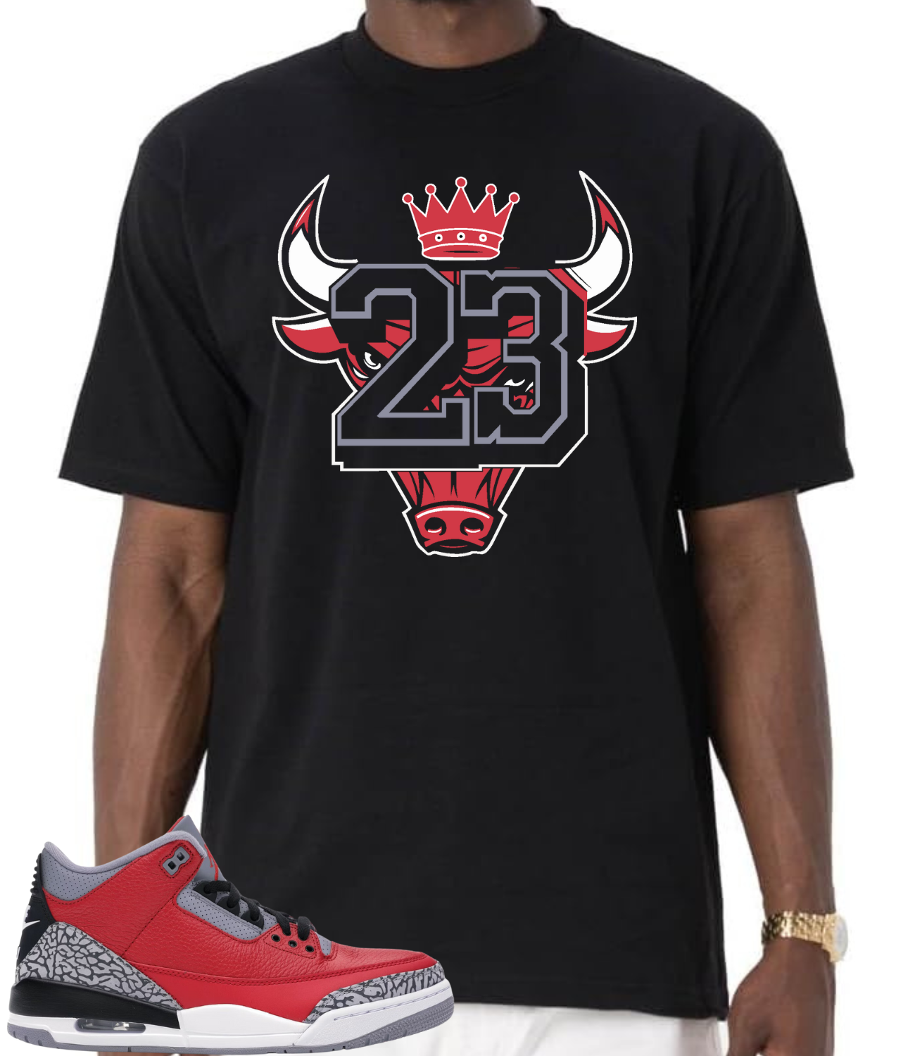 ФУТБОЛКА В ТОН AIR JORDAN RETRO 3 RED CEMENT CROWN BULL ТЯЖЕЛАЯ ФУТБОЛКА