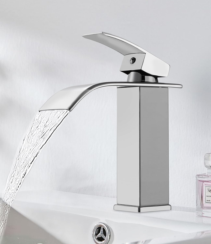 Rubinetto per lavabo a cascata, Miscelatore a cascata Rubinetto per bagno con montaggio su piano monoforo, Rubinetti per lavabo, Cartuccia in ceramica | Leroy Merlin