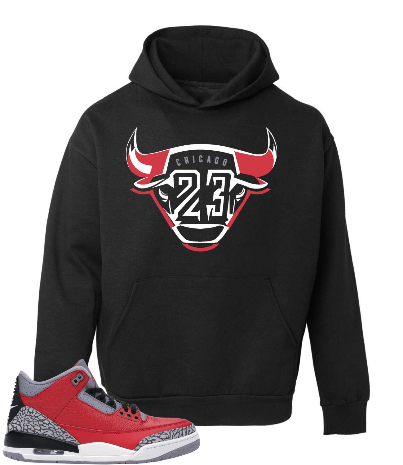 ТОЛСТОВКА С КАПЮШОНОМ В ТОН AIR JORDAN RETRO 3 RED CEMENT CHICAGO HEAVY WEIGHT HOODIE