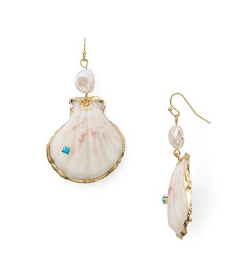 Aqua Half Shell & Cultured Freshwater Pearl Drop Earrings