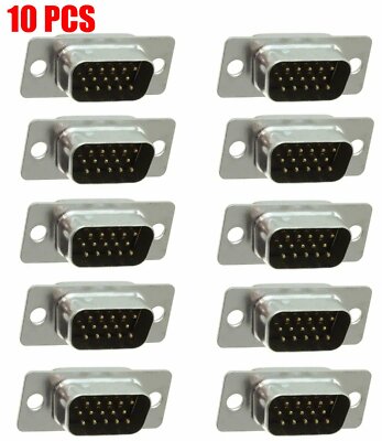 10 x DB15 HD15 Male 15-Pin D-SUB VGA SVGA  Assembly Connector Solder Cup Socket