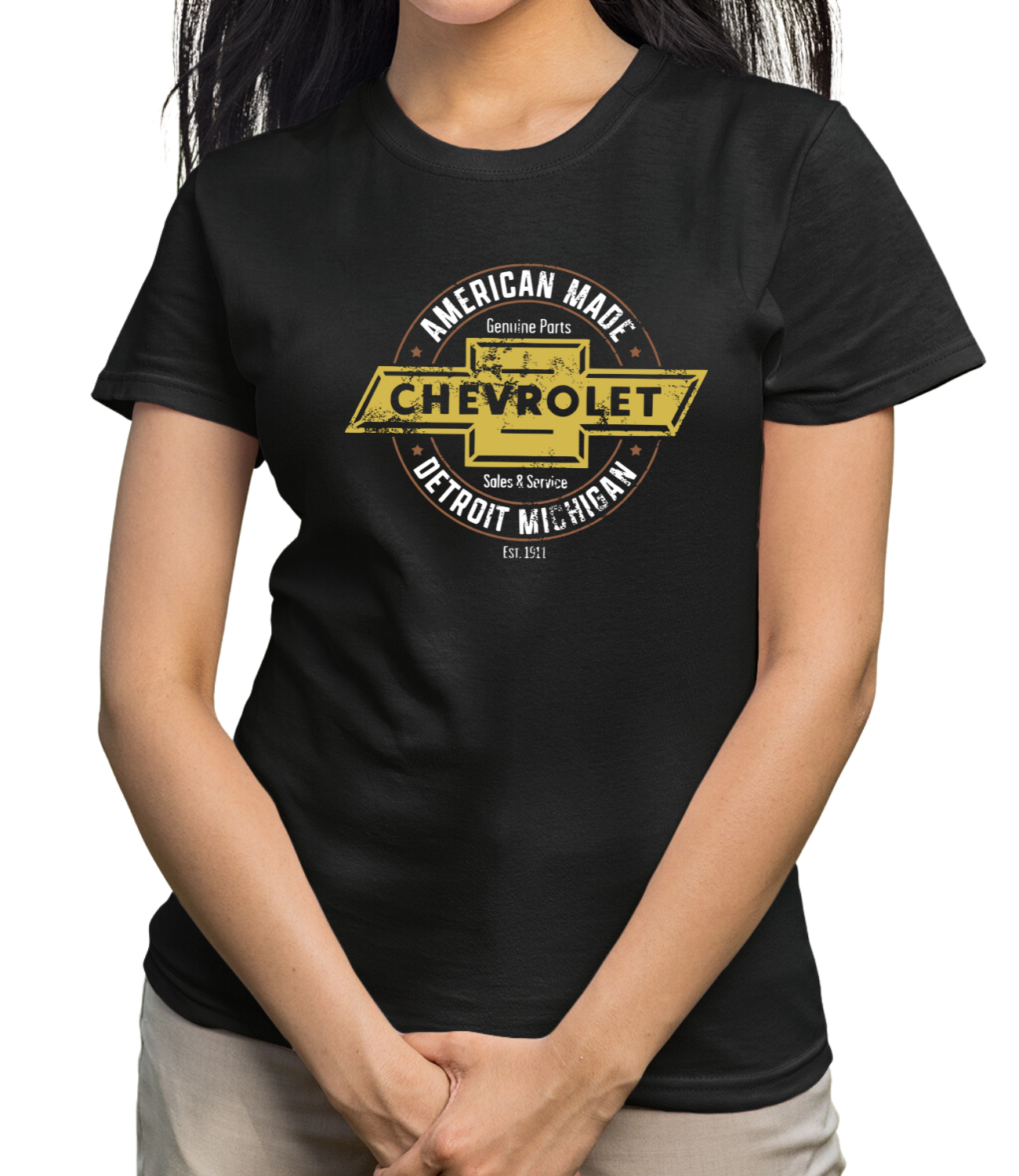 ОФИЦИАЛЬНАЯ ЛИЦЕНЗИОННАЯ ПРОДУКЦИЯ GM CHEVROLET, ЖЕНСКАЯ ФУТБОЛКА DETROIT MICHIGAN