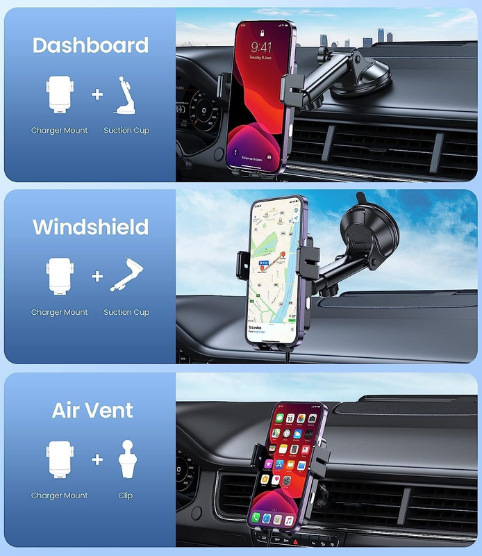 Wireless Car Charger,  15W Fast Charging Auto-Clamping Car Phone Holder Wireless