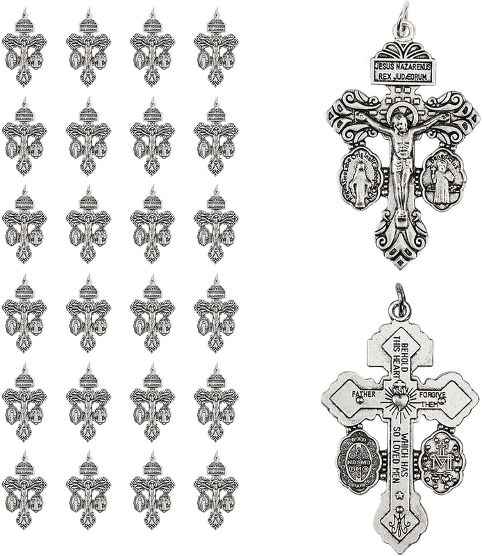 Brilucky 24 Pcs Pardon Crucifix for Rosary Making Supplies,Rosary Crosses Parts