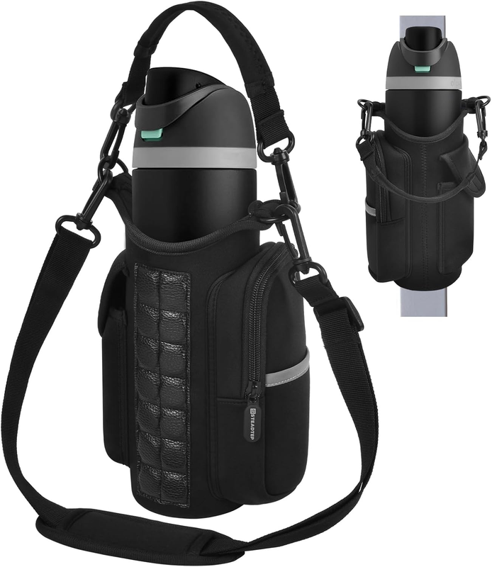 Magnetic Gym Water Bottle Pouch - Phone Holder & 14-Magnet Mount - Black