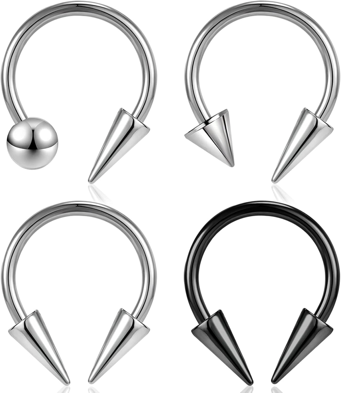 16G Spike Septum Rings Horseshoe Nose Rings, Stainless Steel Daith Helix Tragus