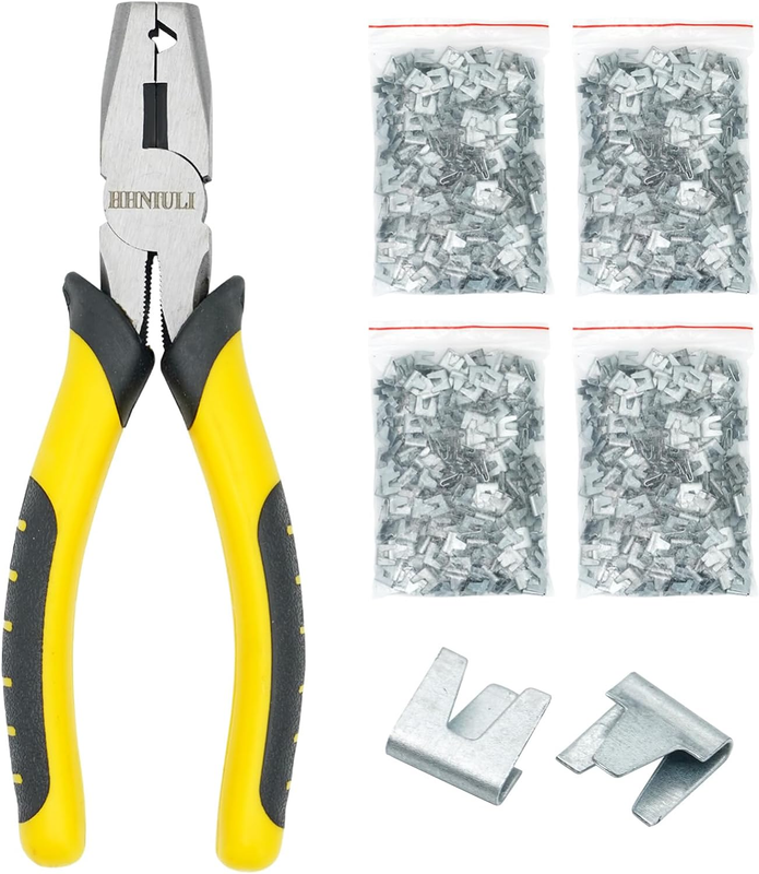 1200 Pieces Wire Cage Clips with Wire Cage Buckle Snap Pliers, Hog Wire Pliers H
