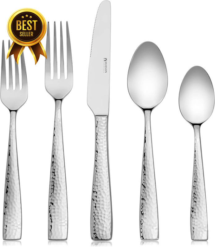 40-Piece Hammered Silverware Set, 18/10 Stainless Steel