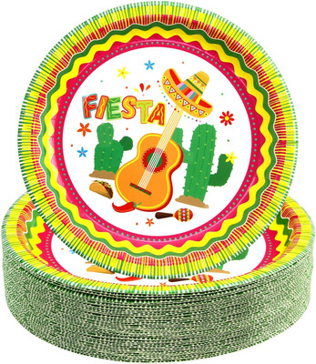 50PCS Mexican Fiesta Paper Plates 9 Inches Cinco De Mayo Disposable Dinner Plate