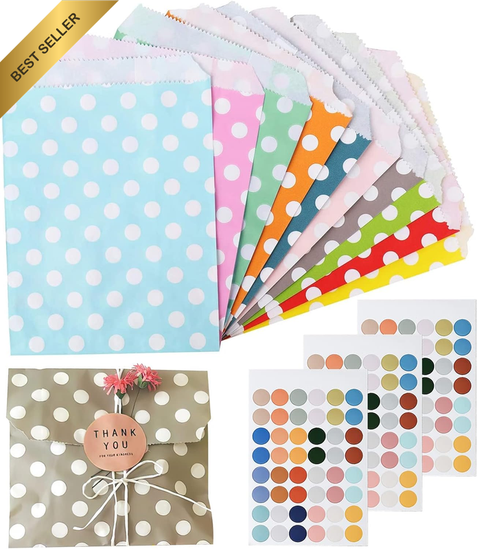 Paper Cookie Bags, 100 Pcs Biodegradable Food Packaging Paper Candy Bags with La