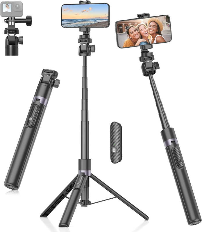 68" Selfie Stick, Tripod/Monopod for Action Camera, All-in-1 Phone Tripod with R