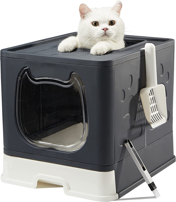 With Lid, Foldable Enclosed Covered Top Entry Kitten Litter Boxes