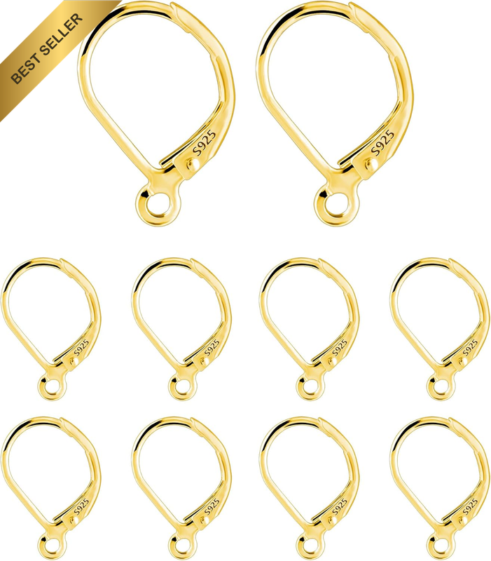 10Pcs 14K Gold Plated French Earrings Hooks 10X16Mm Hypoallergenic Sterling Silv
