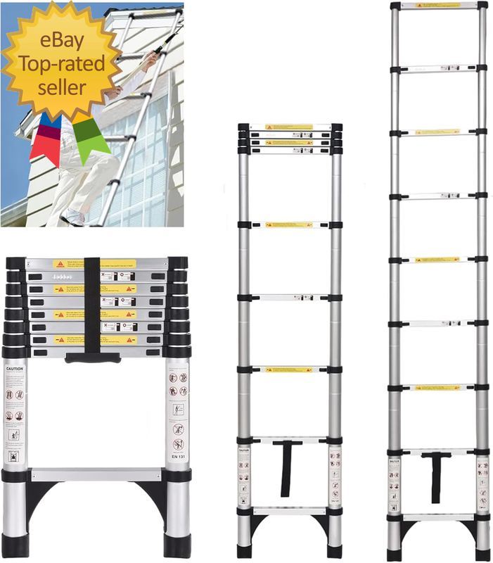 Telescoping Ladder,8.5 FT Extension Ladder,Aluminum Lightweight Telescopic Ladder with 2 Triangle Stabilizers, Telescoping Attic Ladder RV Ladders for Travel,Collapsible Ladders for Home,Black