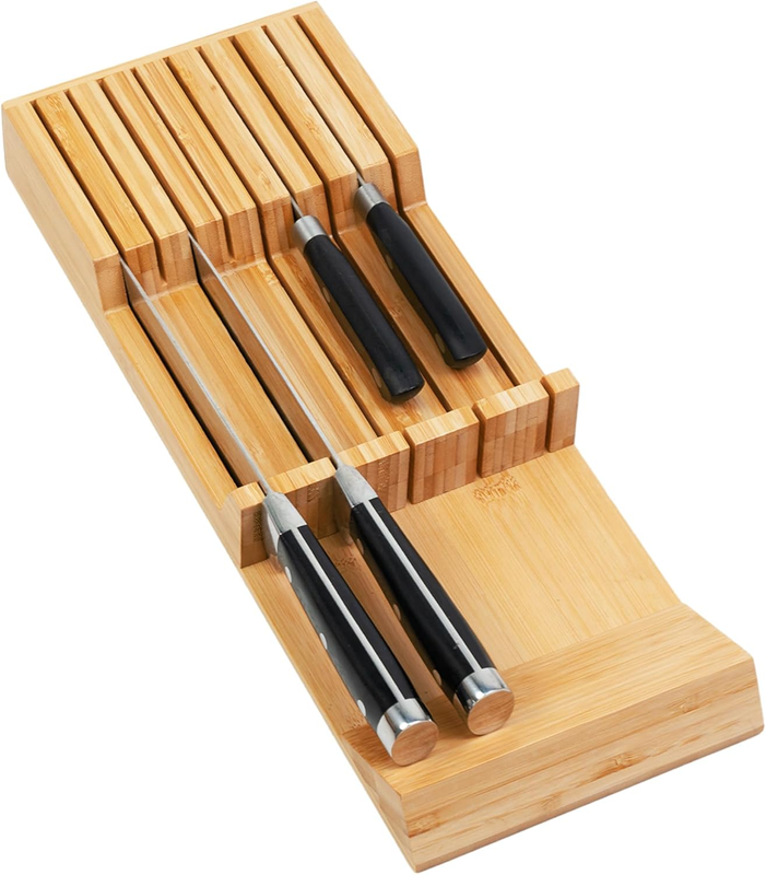 in Drawer Knife Block Bamboo, Knife Drawer Organizer for Kitchen