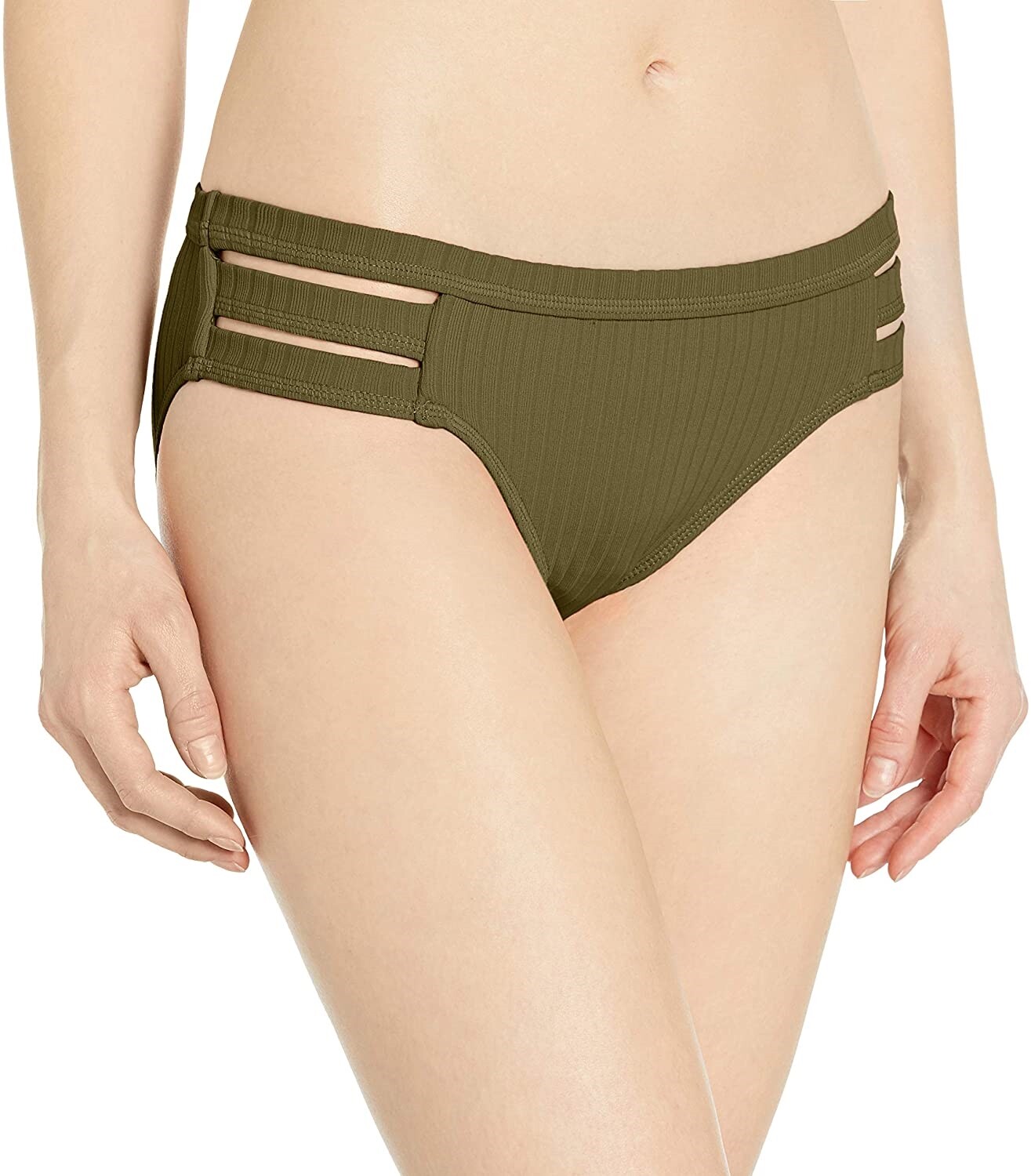 Seafolly Women's 236078 Bikini Bottom Swimwear Inka Rib Dark Olive Size 10
