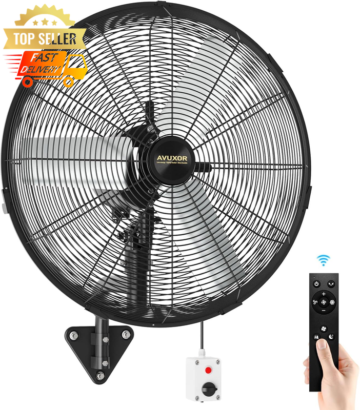 60cm Wall Mount Fan Remote 4 Speed Adjustable Tilt Quiet Waterproof Outdoor Fan